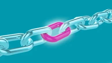 A chain with a glowing pink link in the middle