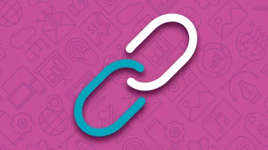 Link symbol surrounded by icons of different digital marketing tools