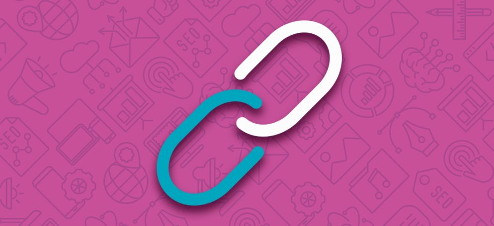 Link symbol surrounded by icons of different digital marketing tools