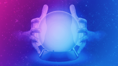 Two hands around a crystal ball.