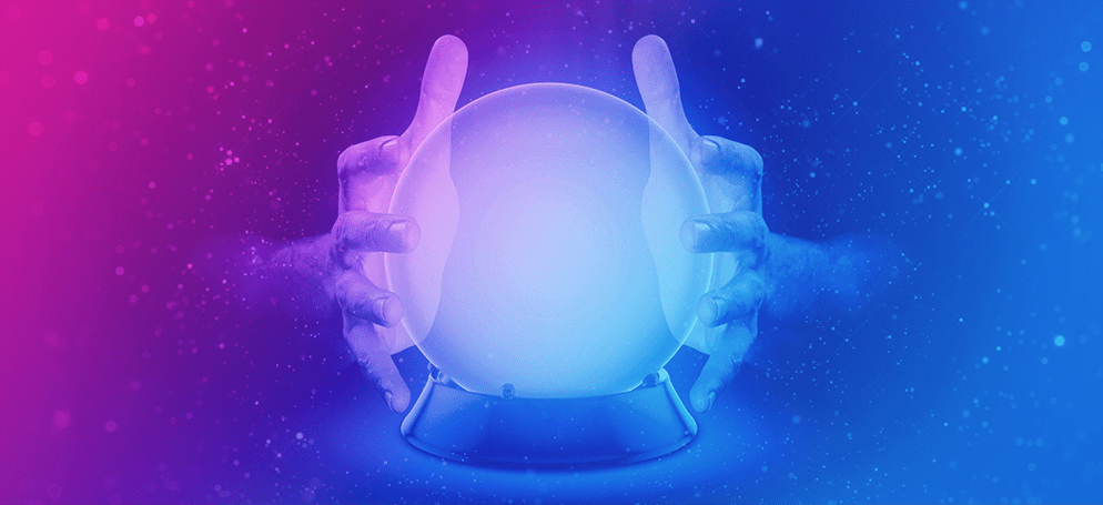 Two hands around a crystal ball.