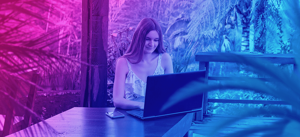 woman typing on laptop