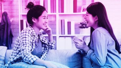 Chinese women talking, but not in Chinese