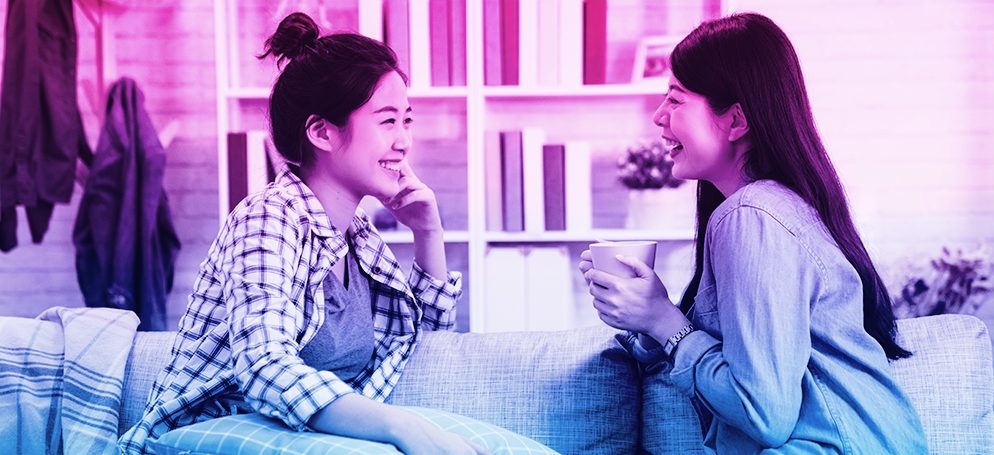 Chinese women talking, but not in Chinese