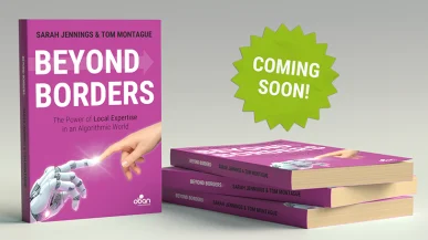 A mockup of Oban's latest book, Beyond Borders.