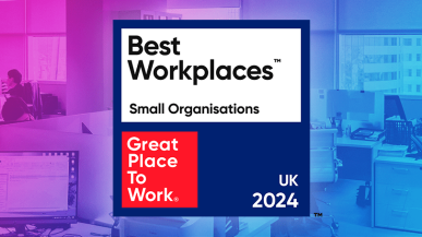 A Great Place to Work logo on a gradient background