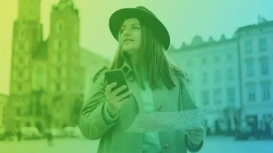 woman with map in city