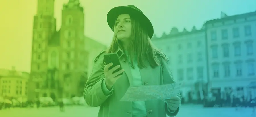 woman with map in city