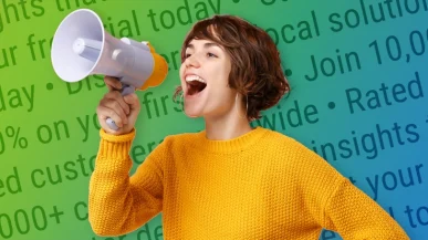 Woman shouting into a megaphone