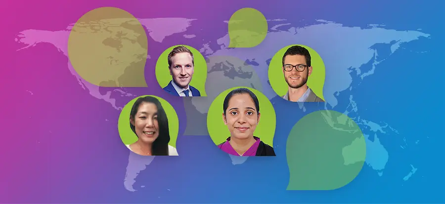 smiling people on world map