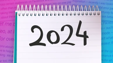 A collage of the Oban team's wishes for 2024, with a notepad over the top displaying a handwritten '2024'.