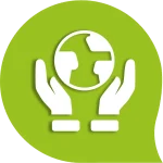 hands around the world inside speech bubble