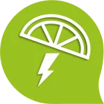 lime segment with electric bolt inside speech bubble
