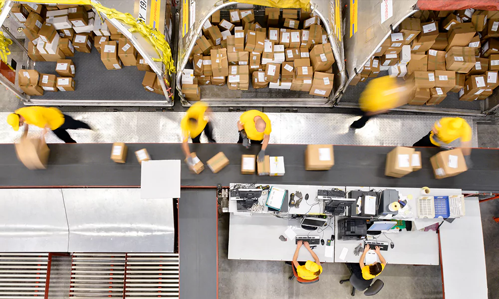 sorting station in warehouse