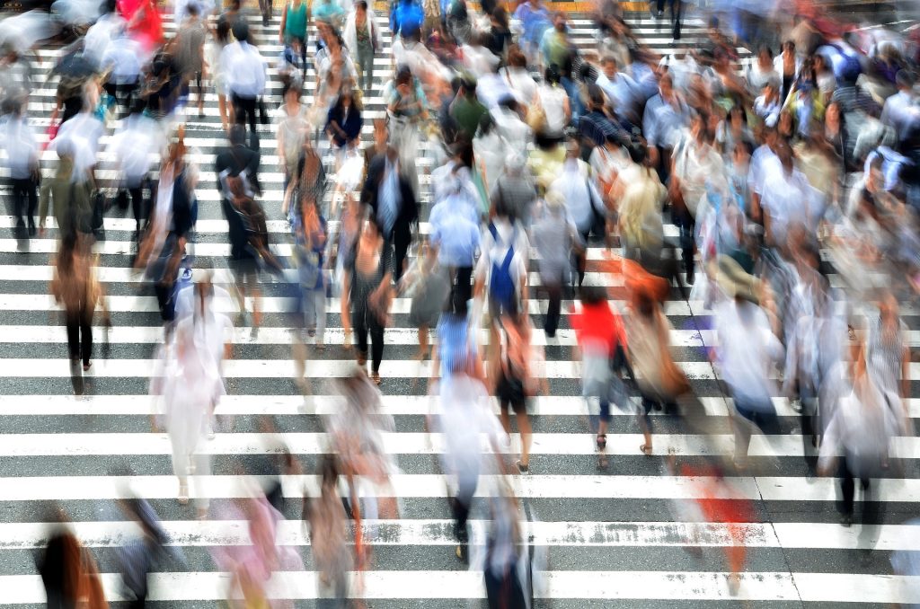 busy crosswalk in city