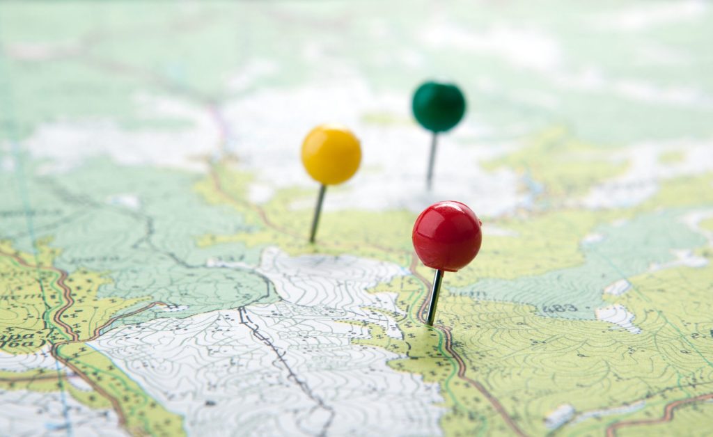 A map with pins in it