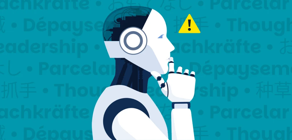 A robot thinking to itself about keywords in different languages