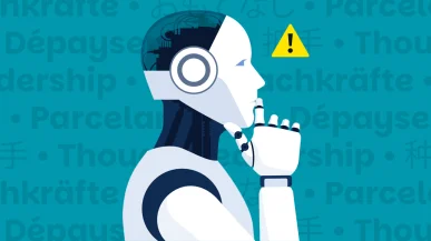 A robot thinking to itself about keywords in different languages
